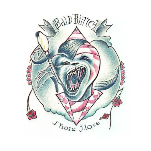 bad bitch in cursive tattoo design idea