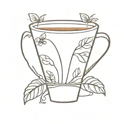A minimalist coffee cup design with a nature theme intertwined, symbolizing the energy and tranquility that coffee brings tattoo design idea