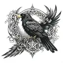 Morrigan dark realism with triple moon, crow, triquetra & triskele for outer forearm tattoo design idea