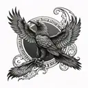 Morrigan dark realism with triple moon, crow, triquetra & triskele for outer forearm tattoo design idea