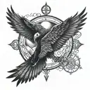 Morrigan dark realism with triple moon, crow, triquetra & triskele for outer forearm tattoo design idea