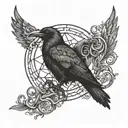 Morrigan dark realism with triple moon, crow, triquetra & triskele for outer forearm tattoo design idea
