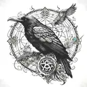 Morrigan dark realism with crow, triple moon, triquetra & triskele for outer forearm tattoo design idea