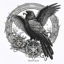 Morrigan dark realism with crow, triple moon, triquetra & triskele for outer forearm tattoo design idea