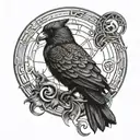 Morrigan dark realism with crow, triple moon, triquetra & triskele for outer forearm tattoo design idea