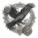 Morrigan dark realism with crow, triple moon, triquetra & triskele for outer forearm tattoo design idea