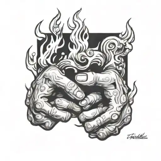 Michelangelo hands with flame on fingertip  tattoo design idea