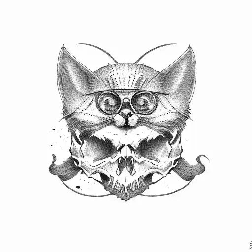 skull and cat tattoo design idea
