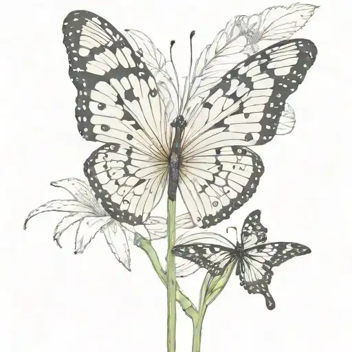 3D Butterfly flapping a its wings next to a spider lily tattoo design idea