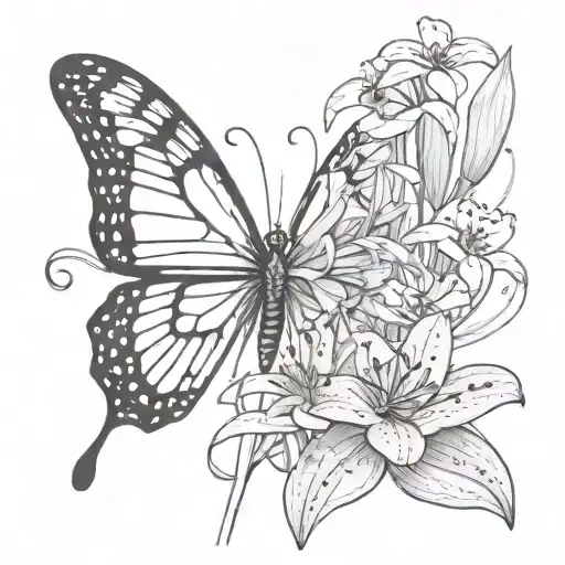 3D butterfly flapping its wings with a spider lily tattoo design idea
