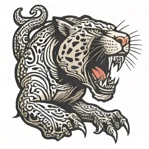 panther with dagger in mouth   tattoo design idea
