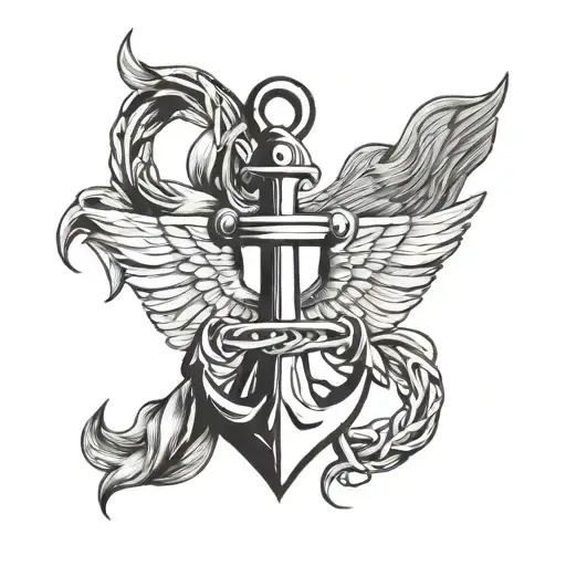 Anchor angel wings heart symbolizing love tattoo design idea