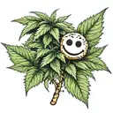 Realistic marijuana plant growing from a cookie dough soil with a smiley face on each leaf tattoo design idea