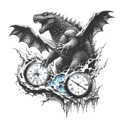 godzilla destroying universe and time tattoo design idea
