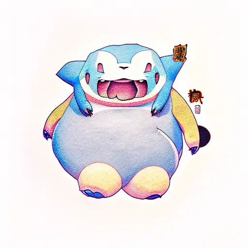 Snorlax colorfully eating too much sushi  tattoo design idea