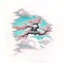 cherry blossom tree and clouds dragon tattoo design idea