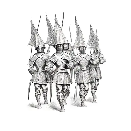 medieval army marching in the dessert tattoo design idea