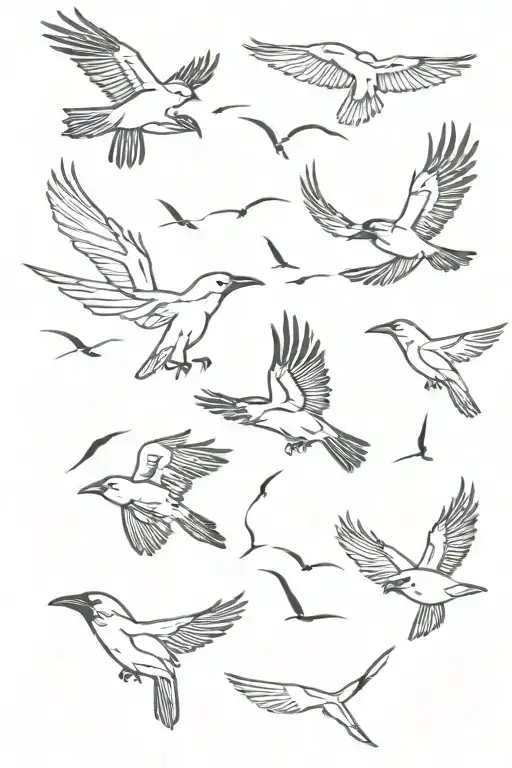 Crows flying across tattoo design idea