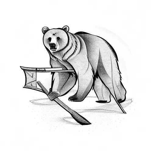 Bear with ax and bow and arrow tattoo design idea