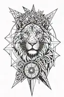 geometric lion head with compass tattoo design idea