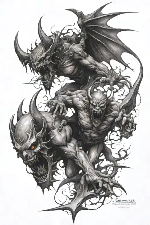 angle and demon battle tattoo design idea