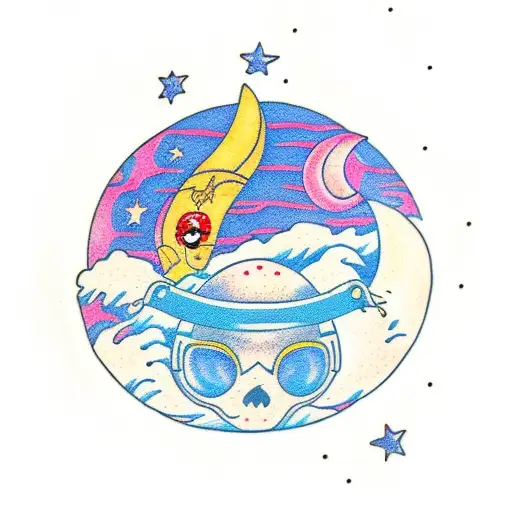 Moon with astronaut tattoo design idea