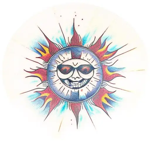 Sun with a stone center being a cut mango  tattoo design idea