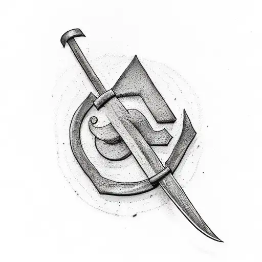 A minimalist tattoo of a garden shovel with the name 'Andrew' incorporated into the handle tattoo design idea