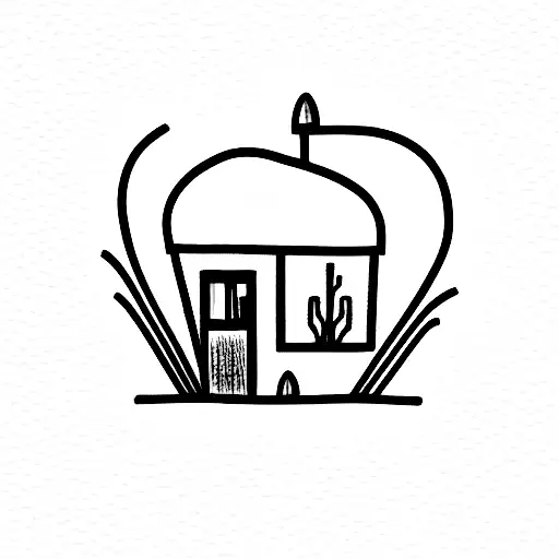 tiny house with snowdrop flower inside tattoo design idea