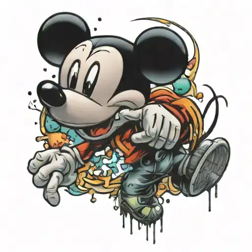 Mickey Mouse brother grabbing a paint spray tattoo design idea