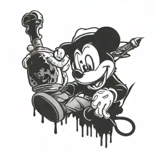 Mickey Mouse brother grabbing a paint spray tattoo design idea