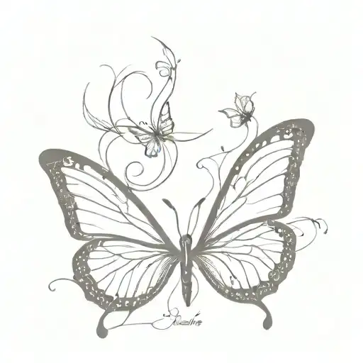 the word "namesake" shaped like a butterfly wings tattoo design idea