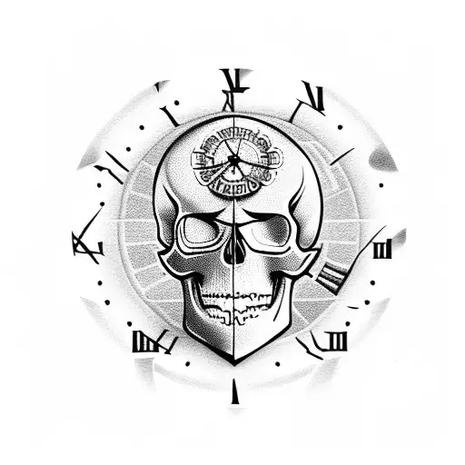 Skull with clock tattoo design idea