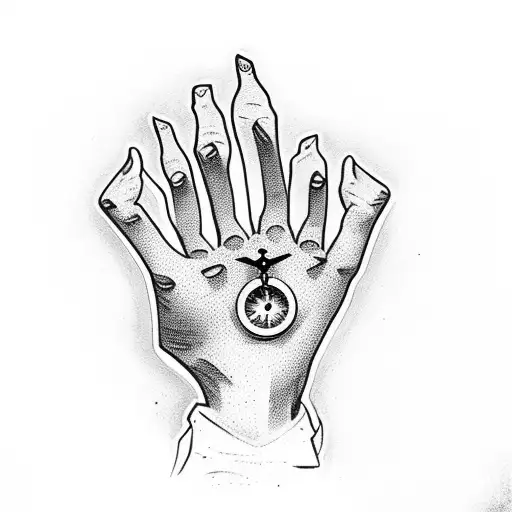 Hand Tattoo with a skeleton hand and a clock tattoo design idea