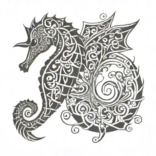 Seahorse with ornamental tattoo tattoo design idea