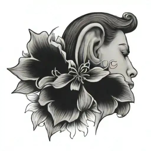ear and flowers tattoo design idea