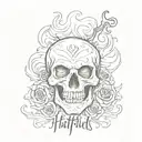 Hatfield and family pride cursive lettering sketch with smoke skull tattoo design idea
