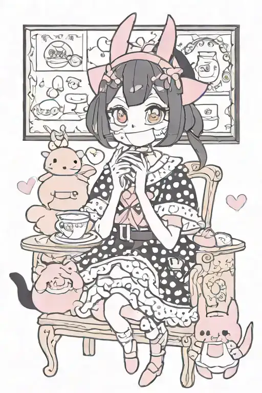 kuromi and girly things tattoo design idea