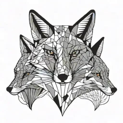four fox heads in a circlular design incorporating elements tattoo design idea