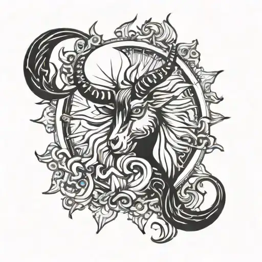 sun with capricorn zodiac sign tattoo design idea