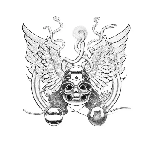 A powerful angel and a cunning cobra entangled with a tempting apple tattoo design idea