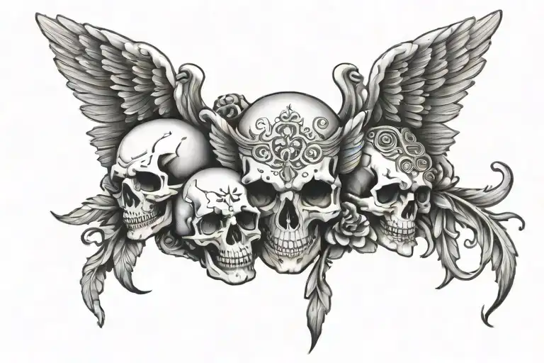 angels, skulls, and animals peeking tattoo design idea