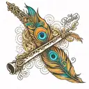 Flute 🪈 with name Geetika and Radha Krishna peacock feather tattoo design idea