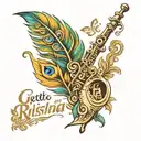 Flute 🪈 with name Geetika and Radha Krishna peacock feather tattoo design idea