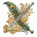 Flute 🪈 with name Geetika and Radha Krishna peacock feather tattoo design idea