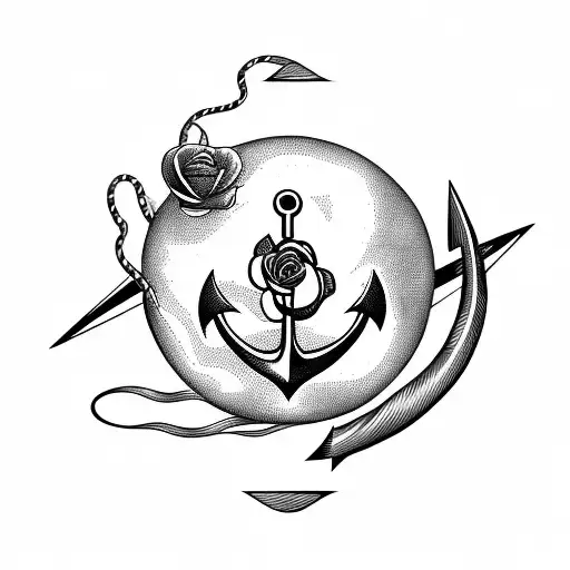 planet with anchor, hairdressing scissors and a rose as the country's  tattoo design idea