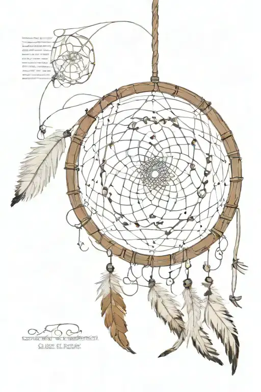 A dreamcatcher made of guitar strings and feathers, with lyrics from an Elliott Smith song woven in tattoo design idea