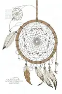 A dreamcatcher made of guitar strings and feathers, with lyrics from an Elliott Smith song woven in tattoo design idea
