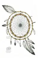 A dreamcatcher made of guitar strings and feathers, with lyrics from an Elliott Smith song woven in tattoo design idea