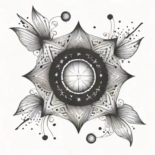 soleil avec ligne en hauteur et étoile  tattoo design idea